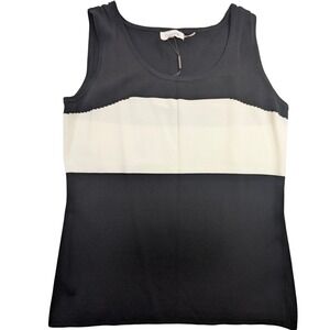 Calvin Klein Stripe Knit Tank Top – Women's L Black White Rayon Nylon